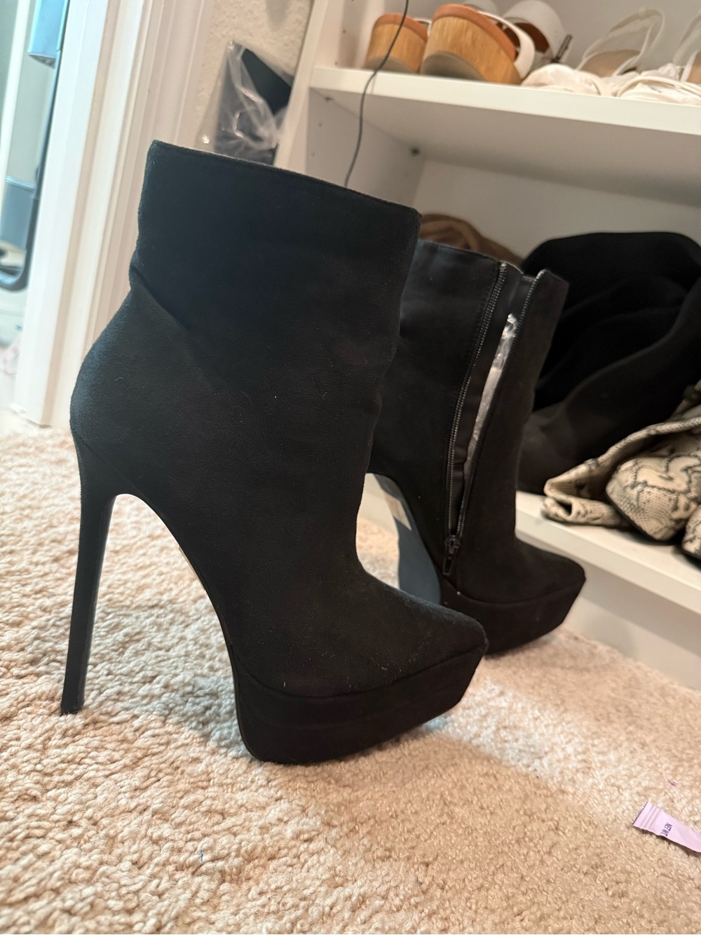 Fashion Nova Black Suede Platform Ankle Boots